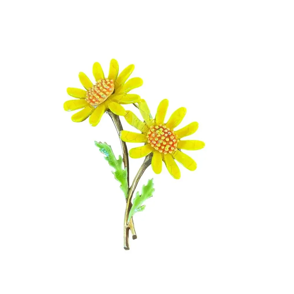 Sunny Yellow Daisy Brooch Arthur Pepper Enamel Flower Pin Signed ART 60s Garden